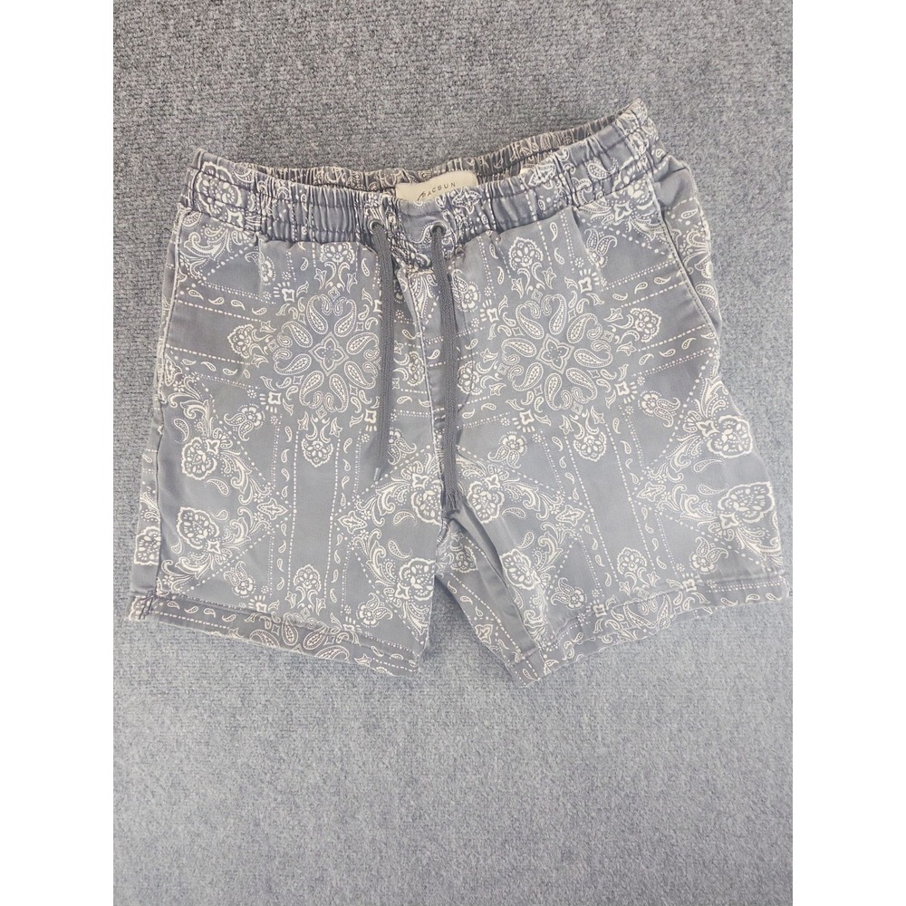 PacSun Volley Shorts Mens Small Gray Paisley Print Elastic Waist Drawstring 1577